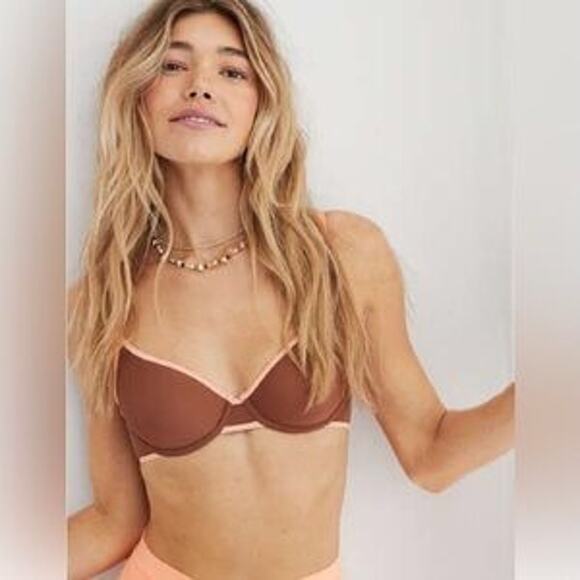 Aerie Smoothez Brown and Coral Unlined Underwire Full Coverage Bra 38D - Picture 1 of 5